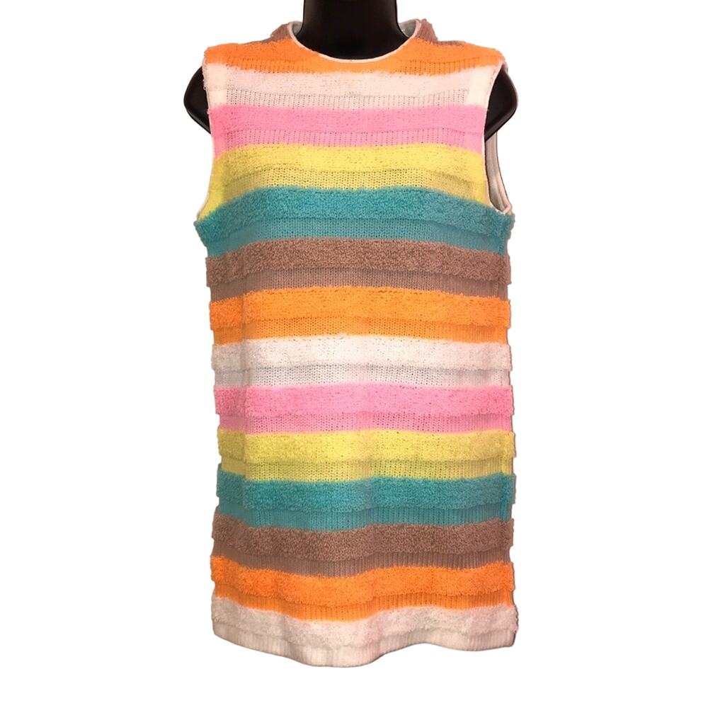 Anthony’s Vintage Striped Knit Mini Sweater Dress Tunic Sleeveless Small Pastel